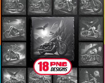Motorrad Lasergravur Dateien Bundle - American Biker Schiefer Untersetzer PNG Designs zum digitalen Download | Kommerzielle Nutzung Auch