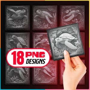 Sea Turtle 3D Illusion Slate Coasters Design – Laser Engraving PNG Bundle Digital Download | Glowforge, LightBurn | Commercial Use Too