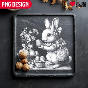 Joyeuses Pâques fichiers laser PNG pour gravure, téléchargement numérique pour gravure laser Glowforge et création de dessous de verre en ardoise rétro, usage commercial