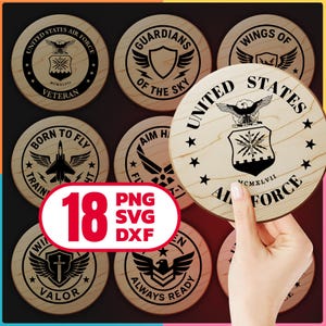 Air Force logos CNC laser files bundle for engraving on Military wooden board for digital download, svg, dxf, png, Commercial use too