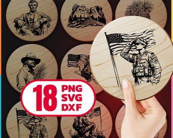 Amerikanska patriotiska laserfiler för gravyr, digital nedladdning, SVG, DXF, PNG för 4 juli träskärbrädor, kommersiella