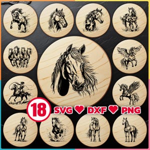 Cutting Board Laser Files Bundle with Horse for Engraving, SVG, DXF and PNG for Wood Cheese Boards Digital Download, Commercial Too