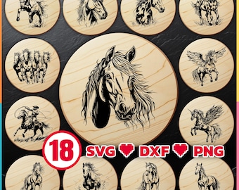 Cutting Board Laser Files Bundle with Horse for Engraving, SVG, DXF and PNG for Wood Cheese Boards Digital Download, Commercial Too