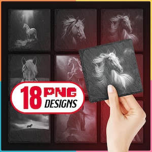 Pferd Laser Datei Png Bundle zum Gravieren Digitaler Download für Glowforge, Lightburn, Xtool für Animal Slate Coaster, kommerzielle Nutzung