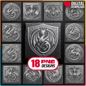 Fichiers laser illusion 3D dragon pour gravure Png, téléchargement numérique pour Glowforge LightBurn pour sous-bocks en ardoise du MDN, usage commercial