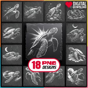 Meeresschildkröte Laser Png Dateien Bundle zum Gravieren Digitaler Download für Tier Schieferachterbahn, Glowforge, LightBurn, XTool, auch kommerzielle Nutzung