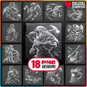 Norse Mythology Laser Png Files Bundle for Engraving Digital Download for Viking Slate Coaster, Glowforge, LightBurn, XTool, Commercial Use