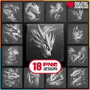 Dragon Laser Dateien zum Gravieren Png Bundle, digitaler Download für Glowforge LightBurn für DnD Schiefer Untersetzer, Dangeon Master, kommerzielle Nutzung
