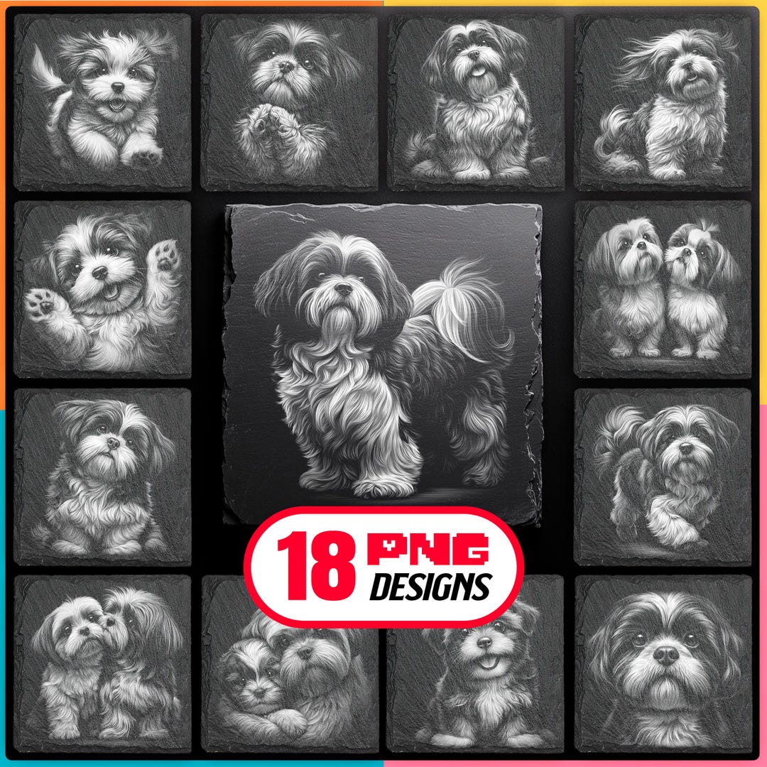 Shih Tzu Dog Breed Laser Engraving PNG Bundle Slate Coaster Designs shih-tzu-dog-breed-laser-engraving-png-bundle-slate-coaster-designs