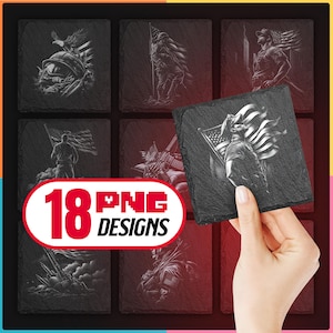 American Military Laser Files PNG Bundle for Engraving Digital Download for Patriotic Slate Coaster, Glowforge, LightBurn, XTool, Commercial