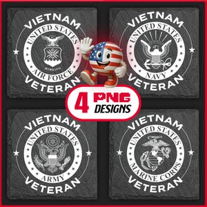 Vietnamveteraan militaire logo's PNG-bundel voor lasergravure op leisteen Coaster Digitale download, Glowforge, LightBurn, XTool, commercieel gebruik