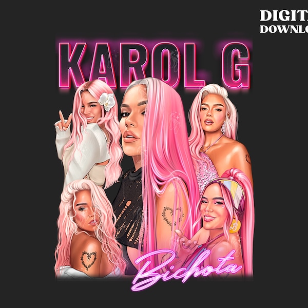 Karol G Pink Hair Bootleg Png for Bichota Season Team Retro Black Shirt Digital Download, Manana Sera Bonito Classic 90s Graphic Tee Design