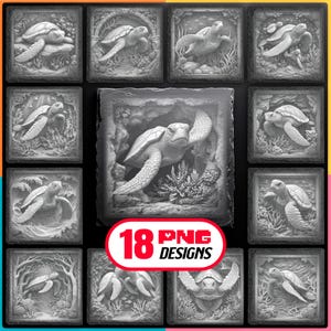Sea Turtle 3D Illusion Laser Engraving PNG Bundle – Slate Coasters Design Deigital Download | Glowforge, LightBurn | Commercial Use Too