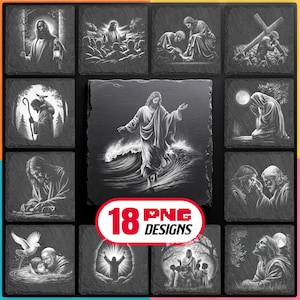 Jesus Laser Gravur PNG Bundle - Christliche Religion Schieferuntersetzer Designs für Glowforge & LightBurn, auch für kommerzielle Nutzung
