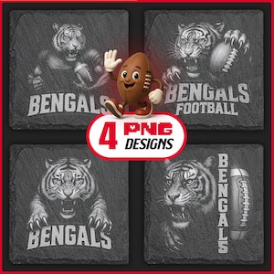Ensemble de fichiers laser PNG de mascotte de football de Cincinnati, téléchargement numérique de gravure, Game Day Slate Coaster, Glowforge, LightBurn, XTool, Commercia