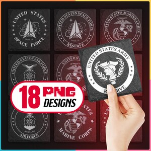 Leisteen Coaster graveren Png-bundel met American Army Reserve-logo's Laserbestanden digitale download, Glowforge, XTool, commercieel