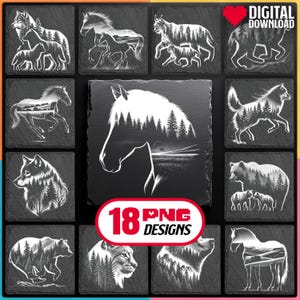 Tiere Laser Gravur Png Bundle, Cnc Datei, digitaler Download für Glowforge LightBurn für Muttertag Schiefer Untersetzer, kommerzielle Nutzung auch