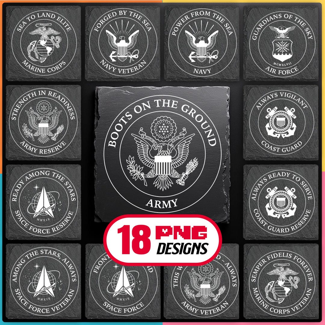 Military Logos Laser Engraving Files, Patriotic Coaster PNG Designs ...
