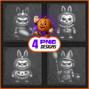 Monster Doll Halloween Laser Files PNG Bundle for Engraving Digital Download for Labu Slate Coaster, Glowforge, LightBurn, Commercial Use