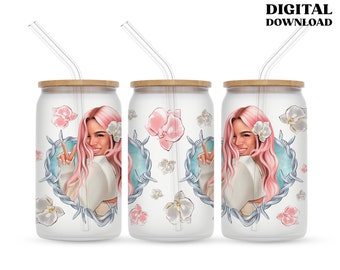 Karol G Bichota Season UV DTF 16 Oz Wrap Png for Digital Download for create Coffee Cup, Libbey Can Glass Sublimation Design, Commercial Use