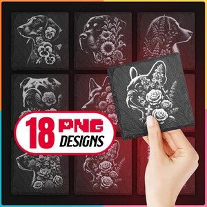 Hunde Rasse Laser Png Bundle zum Gravieren Digitaler Download für Glowforge Laser Brennen und Erstellen Doppelbelichtung Schiefer Untersetzer, kommerzielle Nutzung