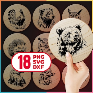 Pacote de arquivos de corte a laser de animais da floresta SVG, DXF e PNG para gravação em tábuas de corte de madeira e queijo Download digital, comercial