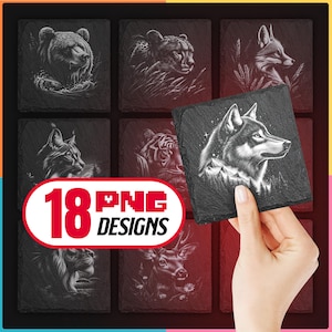 Forest Animals Laser Engraving Png Bundle for Digital Download for Glowforge, LightBurn, XTool for Slate Coaster, Commercial Use Too