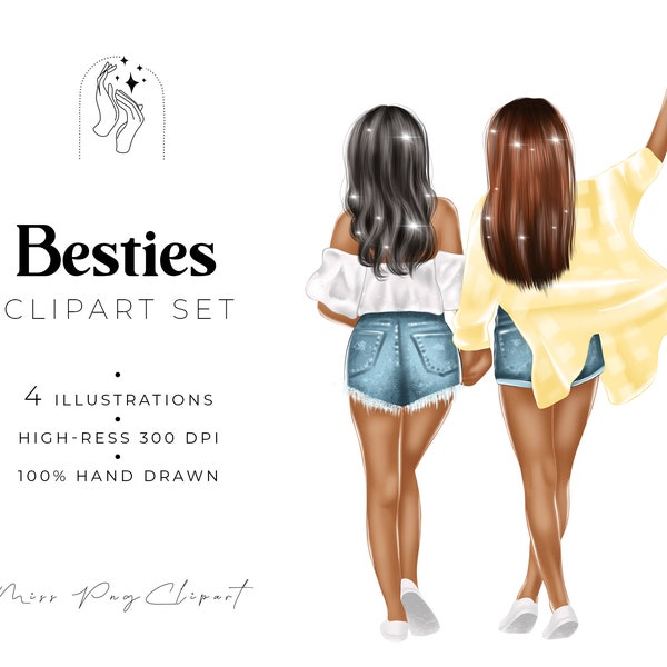 Best Friend Clipart, African American Besties Clipart for Planner Dashboard, Fashion Girl Clipart for Custom Potrait Design