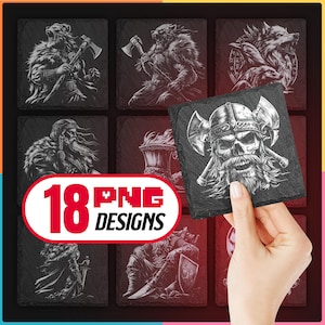 Norse Mythology Laser Png Files Bundle for Engraving Digital Download for Viking Slate Coaster, Glowforge, LightBurn, XTool, Commercial Use