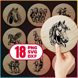 Horse Laser Cut Files Bundle SVG, DXF and PNG for Engraving on Wood Cutting and Cheese Boards Digital Download, Commercial