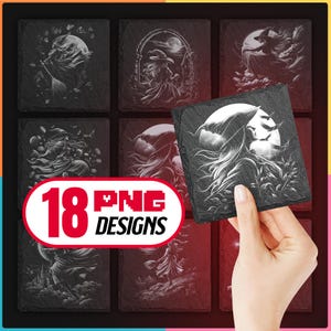 Dessous de verre en ardoise à graver avec téléchargement numérique de la magie de la belle sorcière pour Halloween, Glowforge, LightBurn, usage commercial