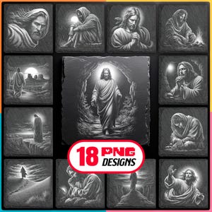 Jesus Laser Gravur PNG Bundle - Christliche Religion Schieferuntersetzer Designs für Glowforge & LightBurn, auch für kommerzielle Nutzung