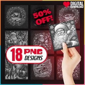Kerstgravure PNG-bundel Digitale download voor Glowforge Laser Burn en maak leistenen onderzetter, ook voor commercieel gebruik