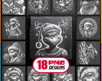 Pacote de gravura de Natal PNG Download digital para Glowforge Laser Burn e criar porta-copos de ardósia, uso comercial também