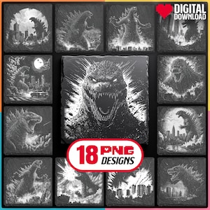 Japanische Monster Attack Laser Dateien, Gravur Png Bundle, digitaler Download für Glowforge LightBurn, Schiefer Untersetzer, kommerzielle Nutzung