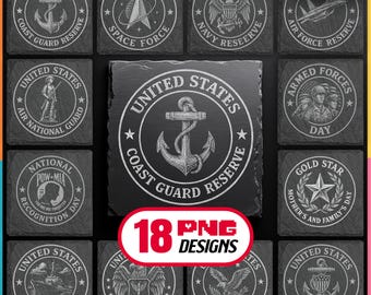 American Military Logos Laser Engraving PNG Bundle Digital Download for Patriotic Slate Coaster, Glowforge, LightBurn, Commercial