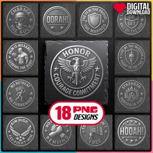 American Military Laser Files PNG Bundle for Engraving Digital Download for Patriotic Slate Coaster, Glowforge, LightBurn, XTool, Commercial