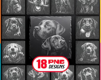 Labrador Breed Laser Engraving PNG Bundle — Slate Coaster Designs for Dog Lovers |  Glowforge & LightBurn, Commercial Use Too