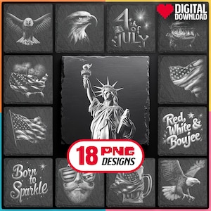 4 juli laserbestanden PNG-bundel voor gravure Digitale download voor American Independent Day leisteen Coaster, LightBurn, XTool, commercieel gebruik