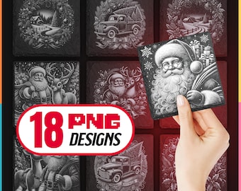 Christmas Engraving Png Bundle Digital Download for Glowforge Laser Burn and create Slate Coaster, Commercial Use Too