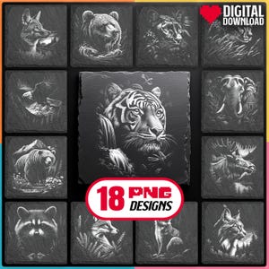 Waldtiere Laser Gravur Png Bundle für digitalen Download für Glowforge, LightBurn, XTool für Slate Coaster, auch kommerzielle Nutzung
