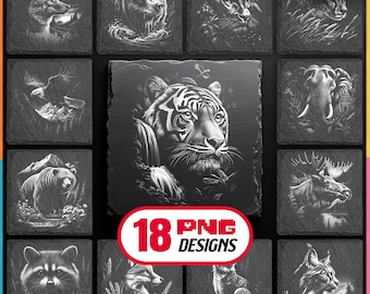 Forest Animals Laser Engraving Png Bundle for Digital Download for Glowforge, LightBurn, XTool for Slate Coaster, Commercial Use Too