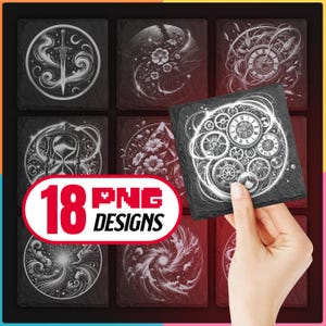 Arcane Engraving Png Bundle, Cnc File, Digital Download for Glowforge LightBurn for create DnD Gamer Slate Coasters, Commercial Use Too