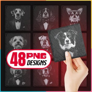 Dog Heads Laser Png Bundle per incisione digitale Download crea sottobicchieri in ardesia per amanti dei cani, progetti CNC, Glowforge Burn, uso commerciale