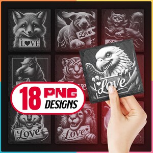 Animals Laser Files PNG Bundle for Engraving Digital Download for Glowforge  Burn create Valentines Slate Coaster, Commercial Use
