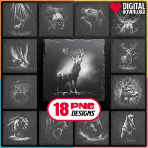 Bear and Deer Laser Png Files Bundle for Engraving Digital Download for Animal Slate Coaster, For Glowforge, LightBurn, XTool, Commercial