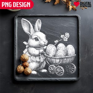 Frohe Ostern Laser Dateien PNG zum Gravieren Digital Download für Glowforge Laser Brennen und erstellen Sie Retro Schiefer Untersetzer, kommerzielle Nutzung