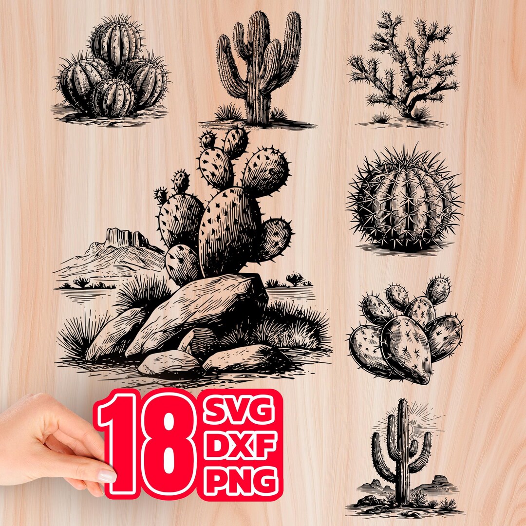 Cactus Laser Engraving SVG Files Bundle for Wooden Projects | Digital ...