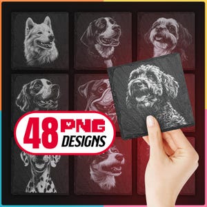 Hunderassen Laser Png-Bundle für die Gravur Digitaler Download erstellen Schiefer Untersetzer für Hundeliebhaber, CNC-Projekte, Glowforge Burn, kommerzielle Nutzung