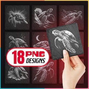 Paquete de archivos PNG con láser de tortuga marina para grabado, descarga digital para posavasos de pizarra de animales, Glowforge, LightBurn, XTool y uso comercial también